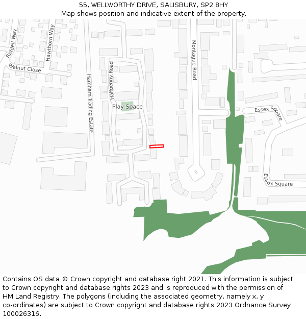 55, WELLWORTHY DRIVE, SALISBURY, SP2 8HY: Location map and indicative extent of plot