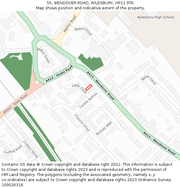 55, WENDOVER ROAD, AYLESBURY, HP21 9TA: Location map and indicative extent of plot