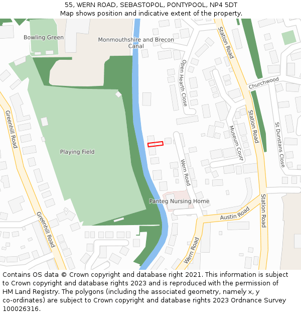 55, WERN ROAD, SEBASTOPOL, PONTYPOOL, NP4 5DT: Location map and indicative extent of plot