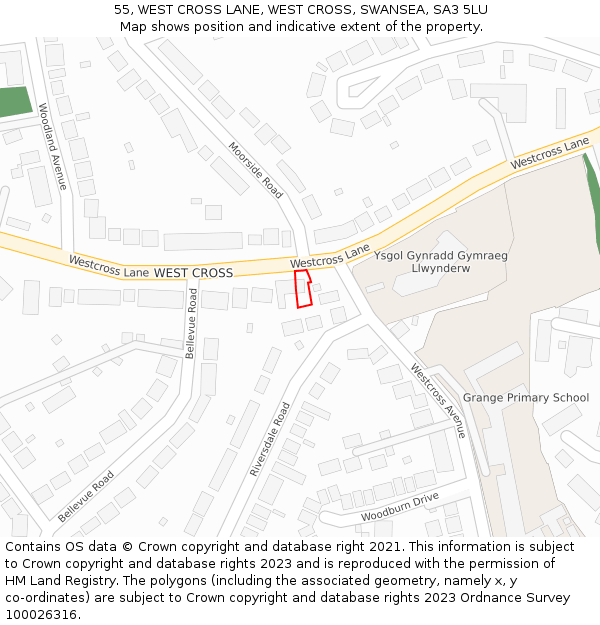 55, WEST CROSS LANE, WEST CROSS, SWANSEA, SA3 5LU: Location map and indicative extent of plot