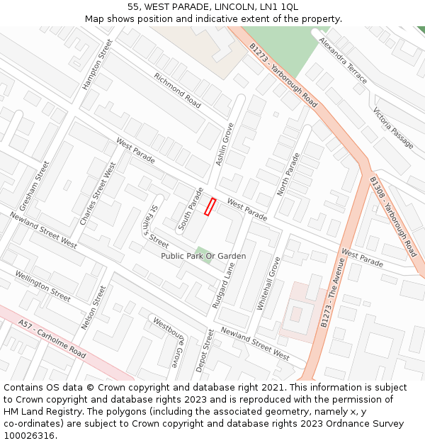 55, WEST PARADE, LINCOLN, LN1 1QL: Location map and indicative extent of plot