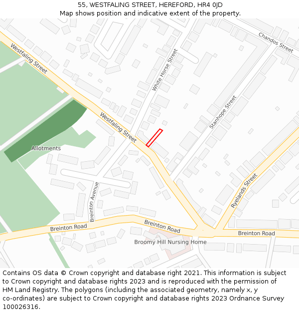 55, WESTFALING STREET, HEREFORD, HR4 0JD: Location map and indicative extent of plot