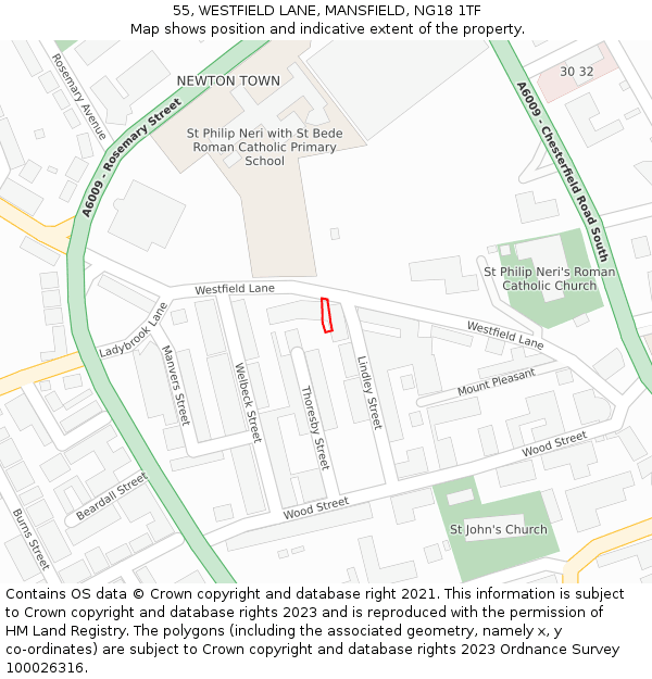 55, WESTFIELD LANE, MANSFIELD, NG18 1TF: Location map and indicative extent of plot