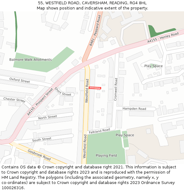 55, WESTFIELD ROAD, CAVERSHAM, READING, RG4 8HL: Location map and indicative extent of plot