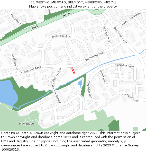 55, WESTHOLME ROAD, BELMONT, HEREFORD, HR2 7UJ: Location map and indicative extent of plot