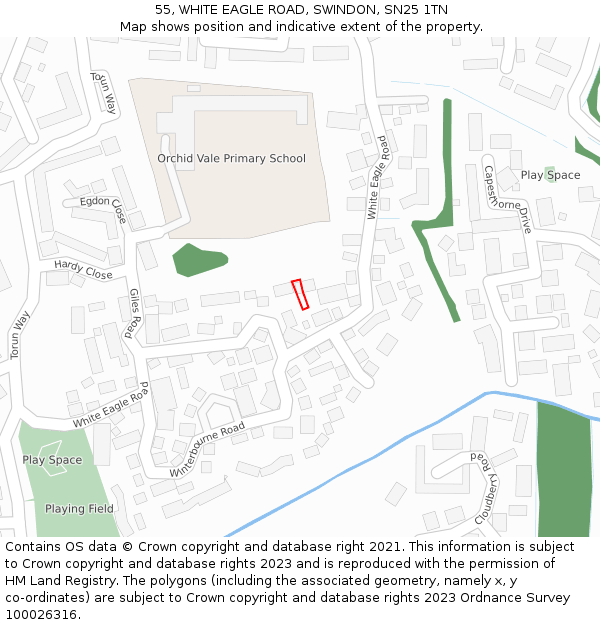 55, WHITE EAGLE ROAD, SWINDON, SN25 1TN: Location map and indicative extent of plot