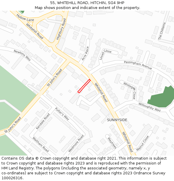 55, WHITEHILL ROAD, HITCHIN, SG4 9HP: Location map and indicative extent of plot
