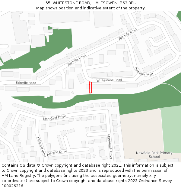 55, WHITESTONE ROAD, HALESOWEN, B63 3PU: Location map and indicative extent of plot