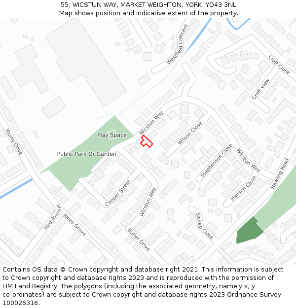 55, WICSTUN WAY, MARKET WEIGHTON, YORK, YO43 3NL: Location map and indicative extent of plot
