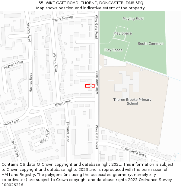 55, WIKE GATE ROAD, THORNE, DONCASTER, DN8 5PQ: Location map and indicative extent of plot