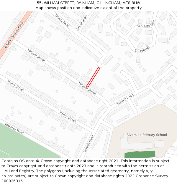 55, WILLIAM STREET, RAINHAM, GILLINGHAM, ME8 8HW: Location map and indicative extent of plot