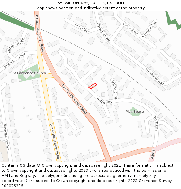 55, WILTON WAY, EXETER, EX1 3UH: Location map and indicative extent of plot