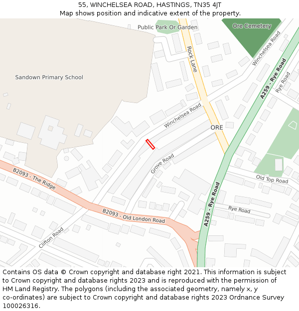 55, WINCHELSEA ROAD, HASTINGS, TN35 4JT: Location map and indicative extent of plot