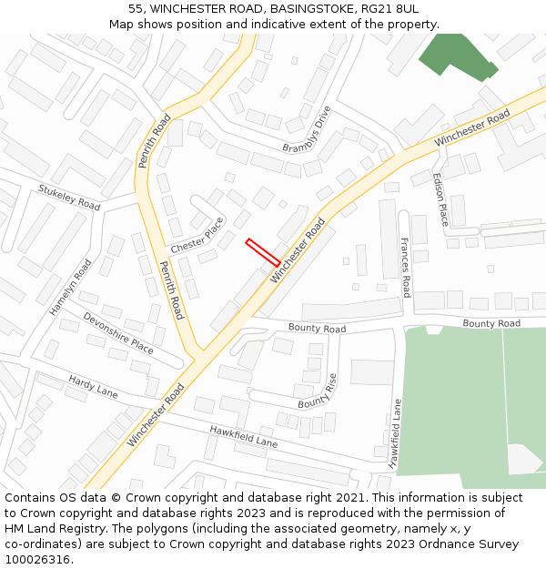 55, WINCHESTER ROAD, BASINGSTOKE, RG21 8UL: Location map and indicative extent of plot
