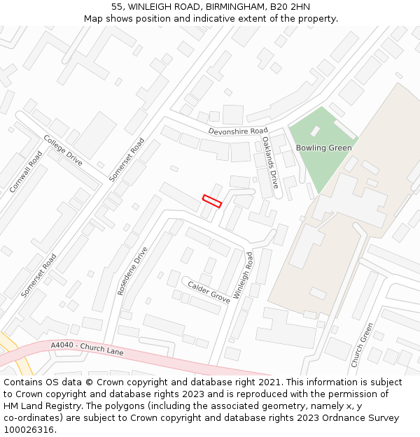 55, WINLEIGH ROAD, BIRMINGHAM, B20 2HN: Location map and indicative extent of plot