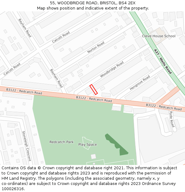 55, WOODBRIDGE ROAD, BRISTOL, BS4 2EX: Location map and indicative extent of plot
