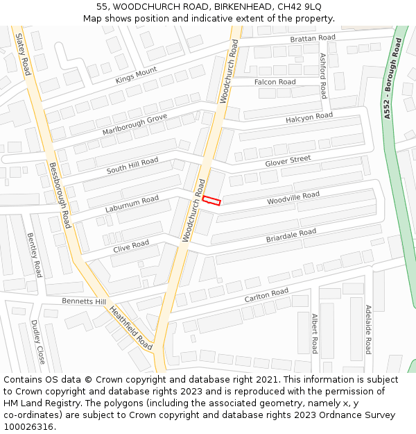 55, WOODCHURCH ROAD, BIRKENHEAD, CH42 9LQ: Location map and indicative extent of plot