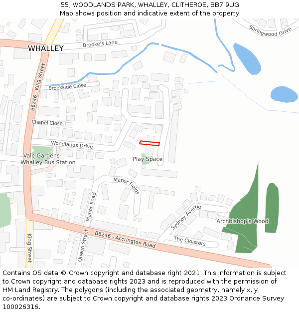 55, WOODLANDS PARK, WHALLEY, CLITHEROE, BB7 9UG: Location map and indicative extent of plot