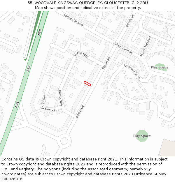 55, WOODVALE KINGSWAY, QUEDGELEY, GLOUCESTER, GL2 2BU: Location map and indicative extent of plot