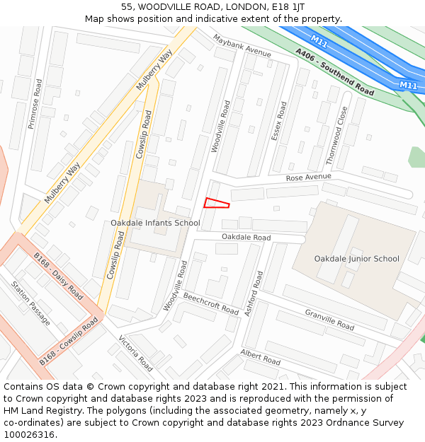 55, WOODVILLE ROAD, LONDON, E18 1JT: Location map and indicative extent of plot