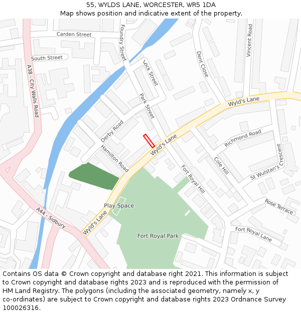55, WYLDS LANE, WORCESTER, WR5 1DA: Location map and indicative extent of plot