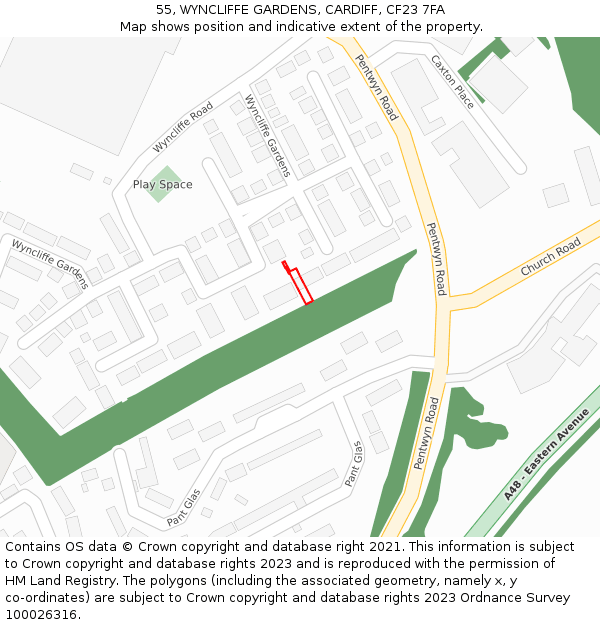 55, WYNCLIFFE GARDENS, CARDIFF, CF23 7FA: Location map and indicative extent of plot