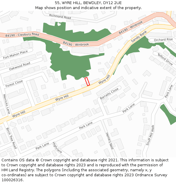 55, WYRE HILL, BEWDLEY, DY12 2UE: Location map and indicative extent of plot
