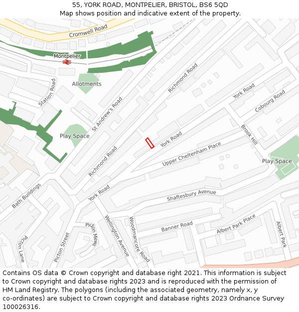 55, YORK ROAD, MONTPELIER, BRISTOL, BS6 5QD: Location map and indicative extent of plot