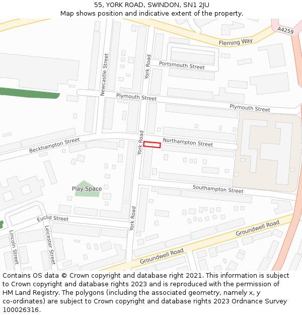 55, YORK ROAD, SWINDON, SN1 2JU: Location map and indicative extent of plot