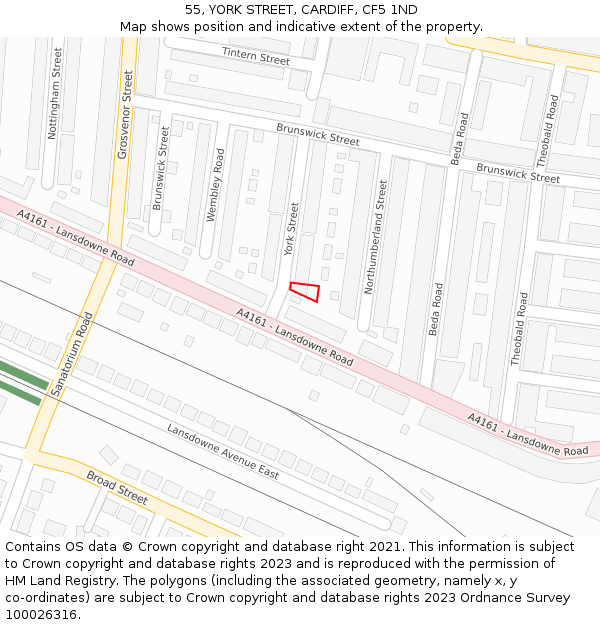 55, YORK STREET, CARDIFF, CF5 1ND: Location map and indicative extent of plot