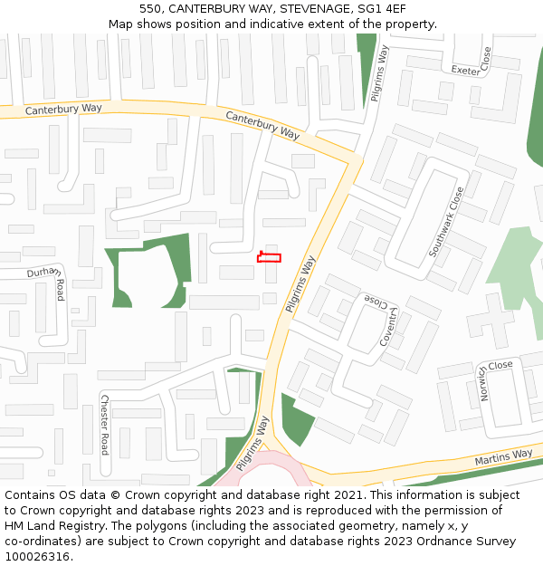 550, CANTERBURY WAY, STEVENAGE, SG1 4EF: Location map and indicative extent of plot