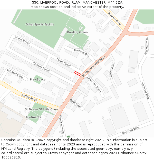 550, LIVERPOOL ROAD, IRLAM, MANCHESTER, M44 6ZA: Location map and indicative extent of plot