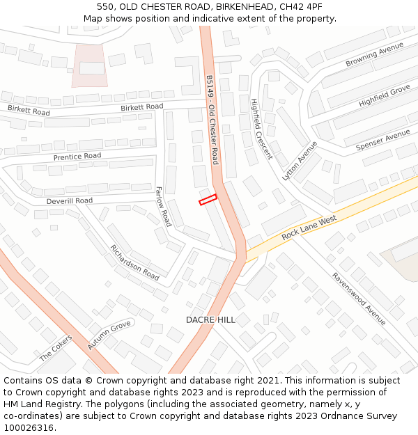 550, OLD CHESTER ROAD, BIRKENHEAD, CH42 4PF: Location map and indicative extent of plot