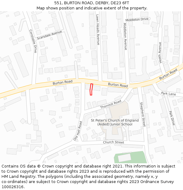 551, BURTON ROAD, DERBY, DE23 6FT: Location map and indicative extent of plot