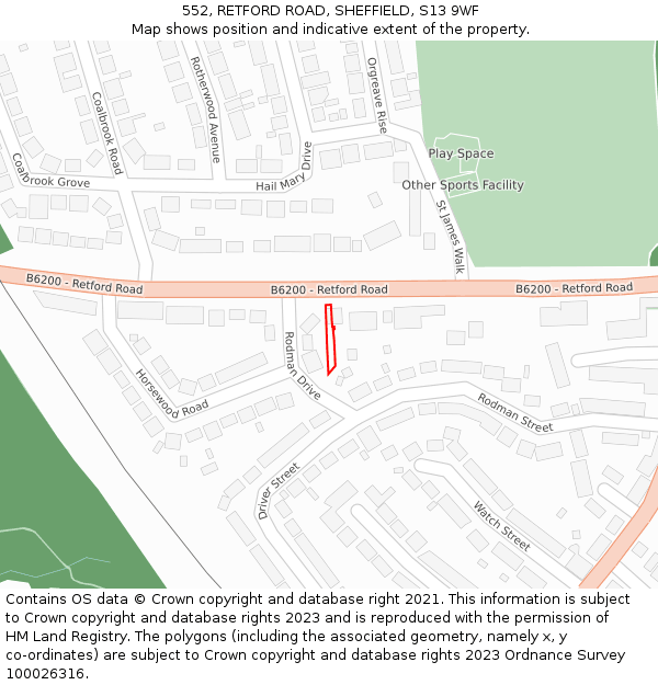 552, RETFORD ROAD, SHEFFIELD, S13 9WF: Location map and indicative extent of plot