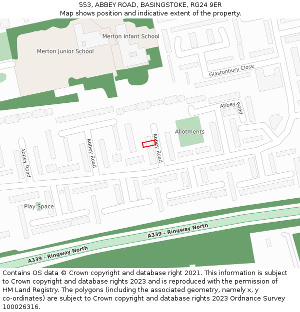 553, ABBEY ROAD, BASINGSTOKE, RG24 9ER: Location map and indicative extent of plot
