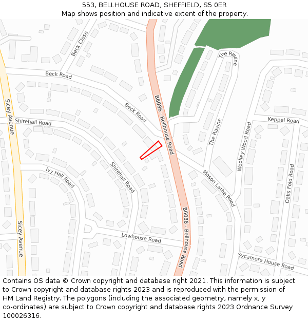 553, BELLHOUSE ROAD, SHEFFIELD, S5 0ER: Location map and indicative extent of plot