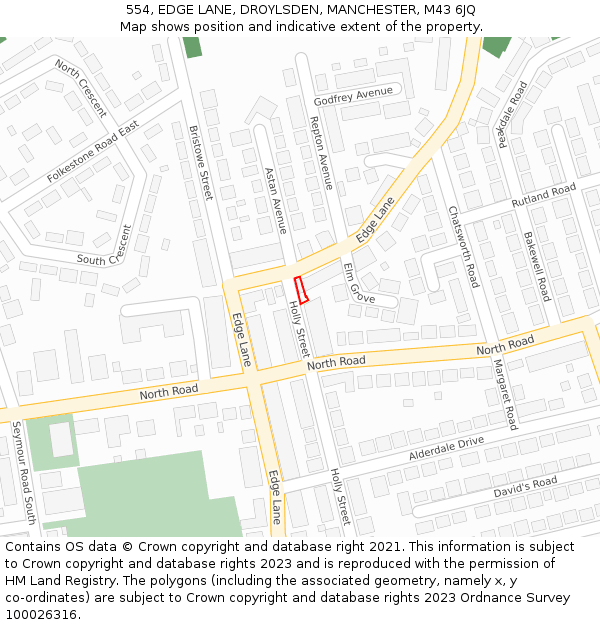 554, EDGE LANE, DROYLSDEN, MANCHESTER, M43 6JQ: Location map and indicative extent of plot
