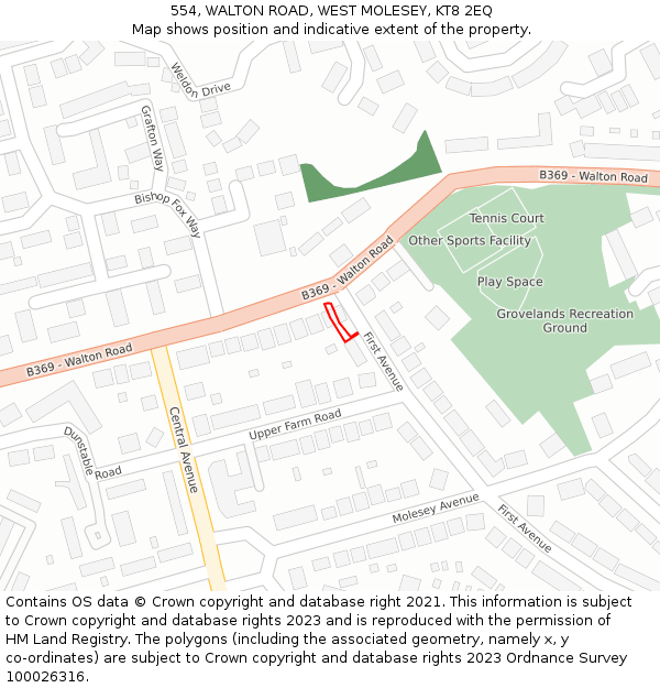 554, WALTON ROAD, WEST MOLESEY, KT8 2EQ: Location map and indicative extent of plot