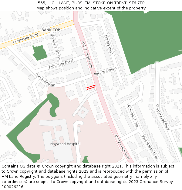 555, HIGH LANE, BURSLEM, STOKE-ON-TRENT, ST6 7EP: Location map and indicative extent of plot