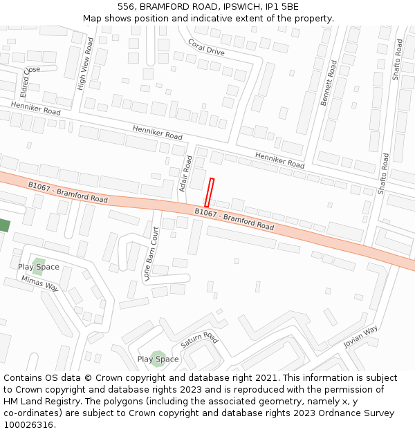 556, BRAMFORD ROAD, IPSWICH, IP1 5BE: Location map and indicative extent of plot