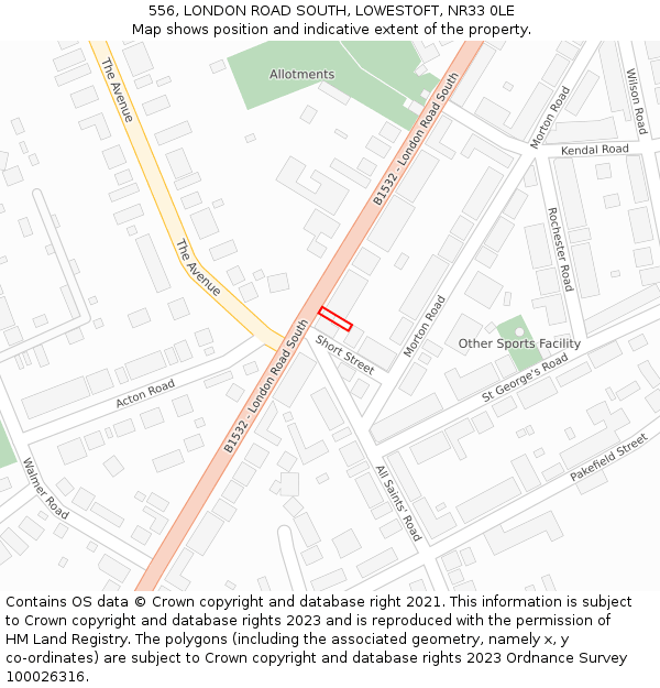556, LONDON ROAD SOUTH, LOWESTOFT, NR33 0LE: Location map and indicative extent of plot