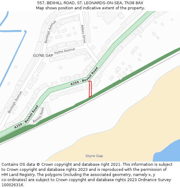 557, BEXHILL ROAD, ST. LEONARDS-ON-SEA, TN38 8AX: Location map and indicative extent of plot