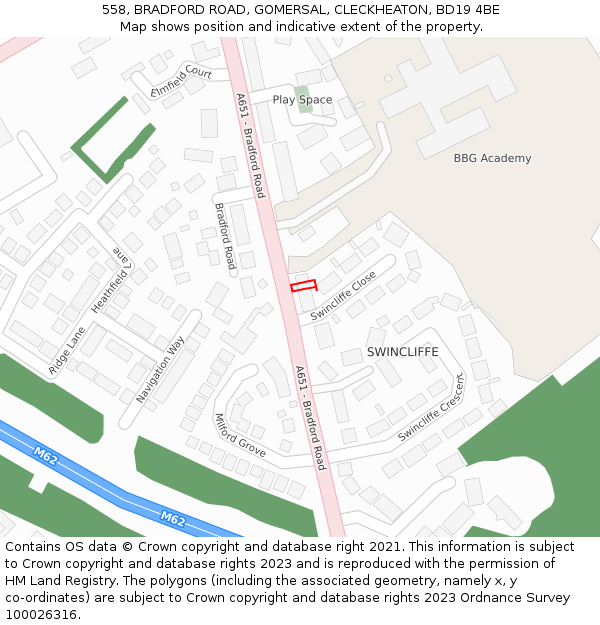 558, BRADFORD ROAD, GOMERSAL, CLECKHEATON, BD19 4BE: Location map and indicative extent of plot