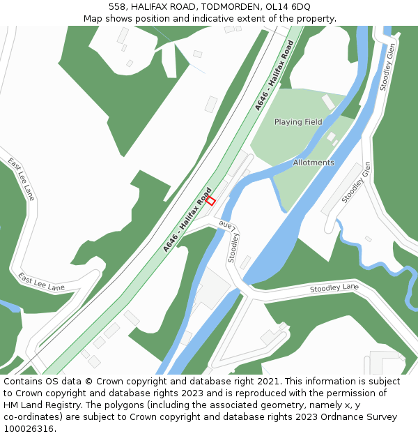 558, HALIFAX ROAD, TODMORDEN, OL14 6DQ: Location map and indicative extent of plot
