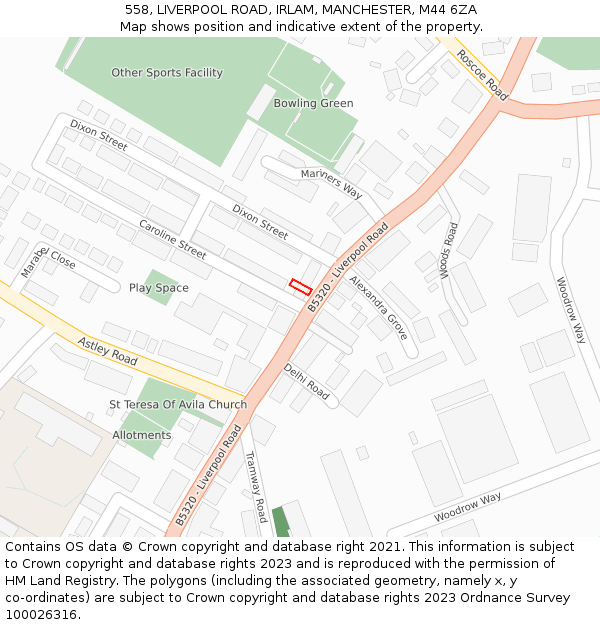 558, LIVERPOOL ROAD, IRLAM, MANCHESTER, M44 6ZA: Location map and indicative extent of plot