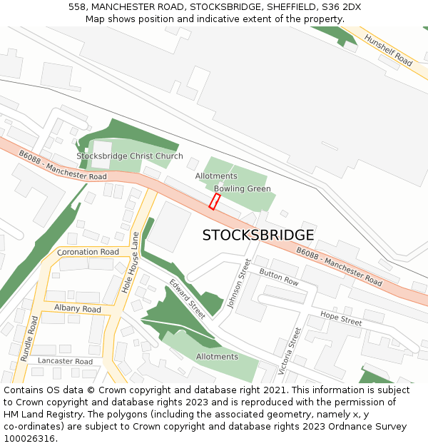 558, MANCHESTER ROAD, STOCKSBRIDGE, SHEFFIELD, S36 2DX: Location map and indicative extent of plot