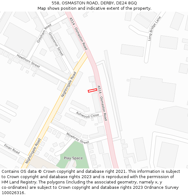 558, OSMASTON ROAD, DERBY, DE24 8GQ: Location map and indicative extent of plot