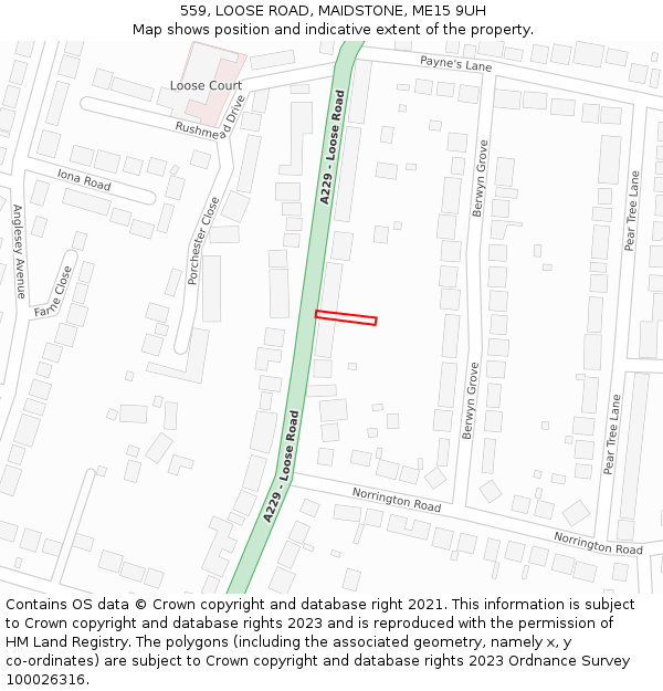 559, LOOSE ROAD, MAIDSTONE, ME15 9UH: Location map and indicative extent of plot