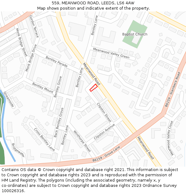 559, MEANWOOD ROAD, LEEDS, LS6 4AW: Location map and indicative extent of plot